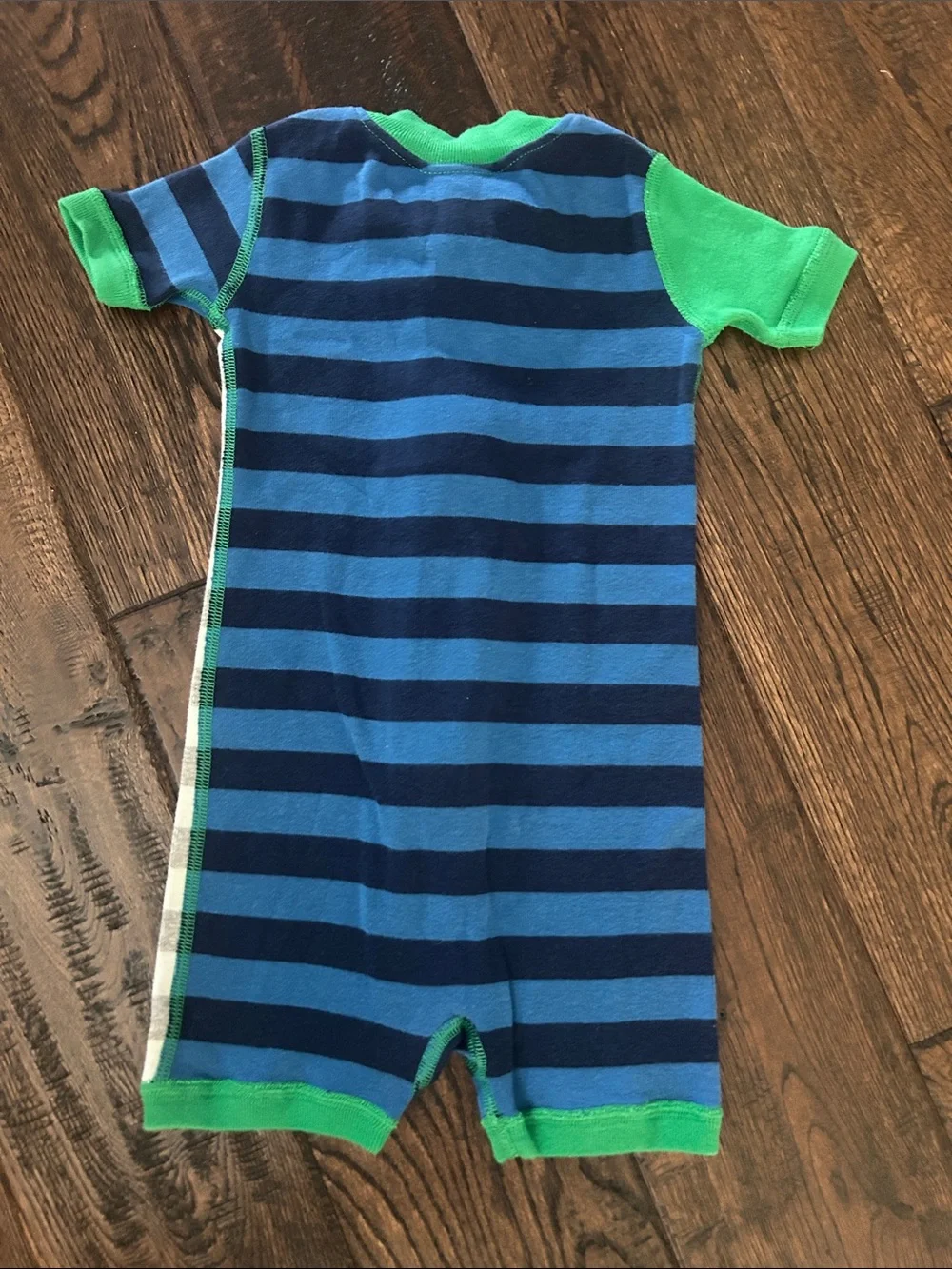Hanna Andersson Blue, Navy, Gray & White Striped Short-Sleeve Zip one piece